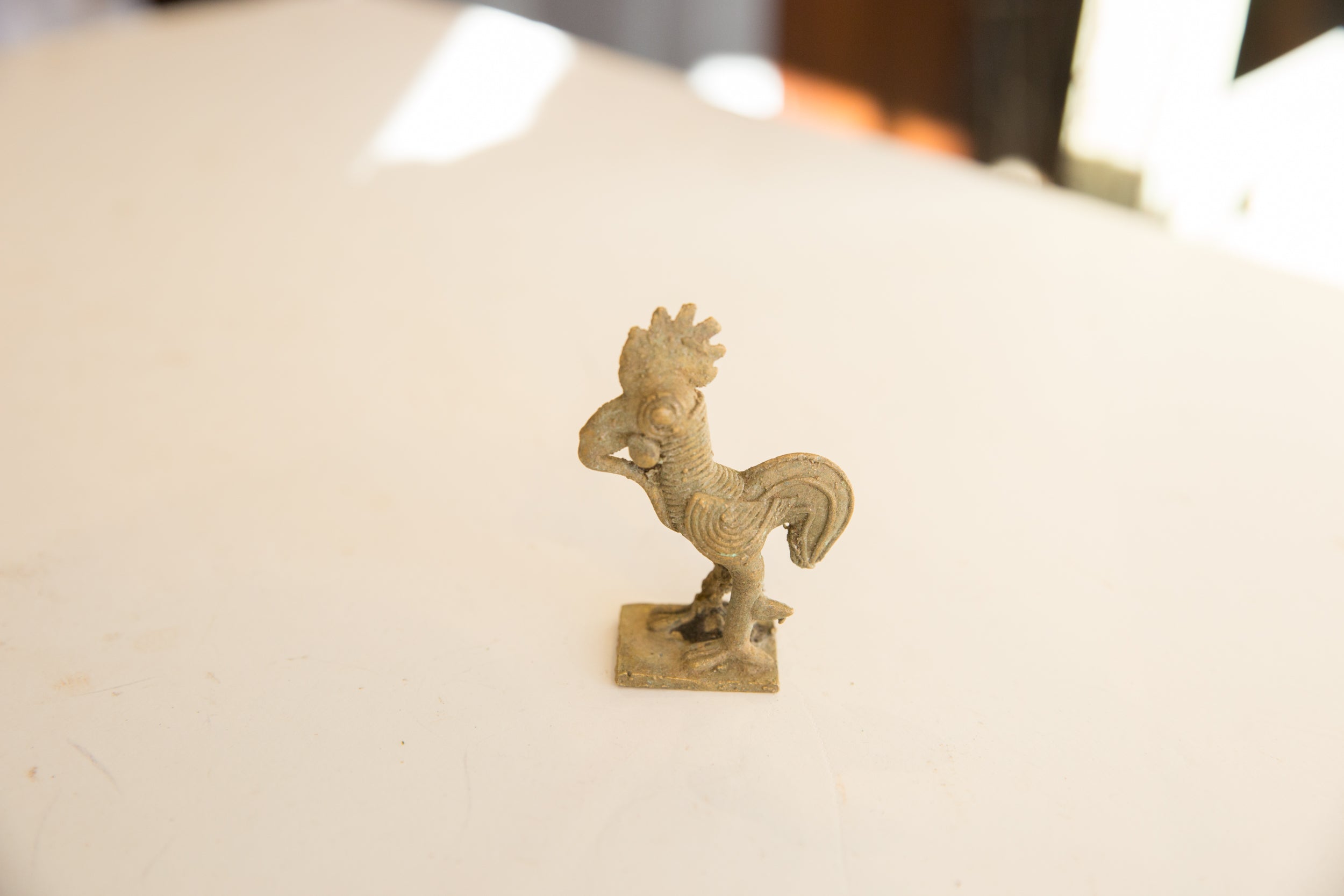 Vintage African Bronze Rooster Eating Snake // ONH Item ab01700 Image 1