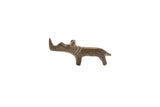 Vintage African bronze mini rhino sculpture with a dark, rustic patina shown in profile.