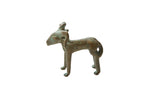 Vintage African impala ram gold weight with a stylized form and weathered green patina.
