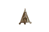 Vintage African bronze fertility and snake pendant in a triangular shape with a rope border.