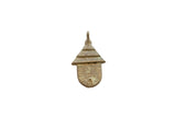 Vintage African bronze hut pendant, brick design with a thatched roof and door.