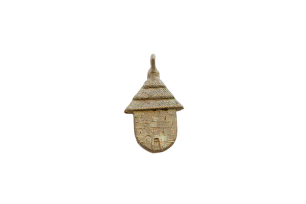 Vintage African Bronze Hut Brick Design with Door Pendant // ONH Item ab01774