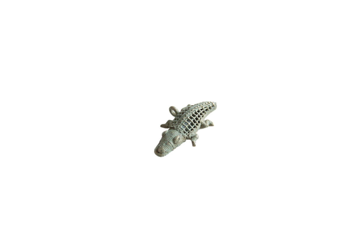 Vintage African Bronze Mesh Design Crocodile Pendant // ONH Item ab01779