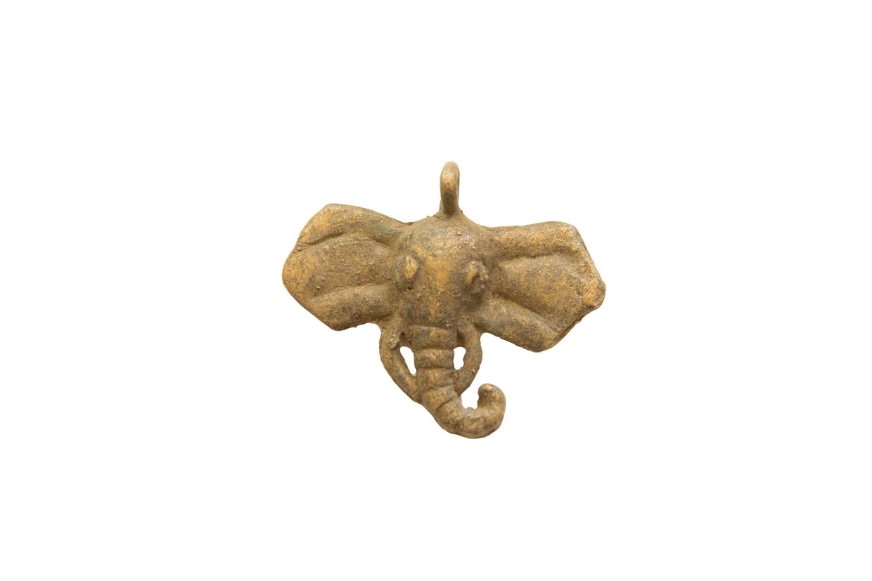 Vintage African Bronze Oxidized Elephant Head Pendant // ONH Item ab01785
