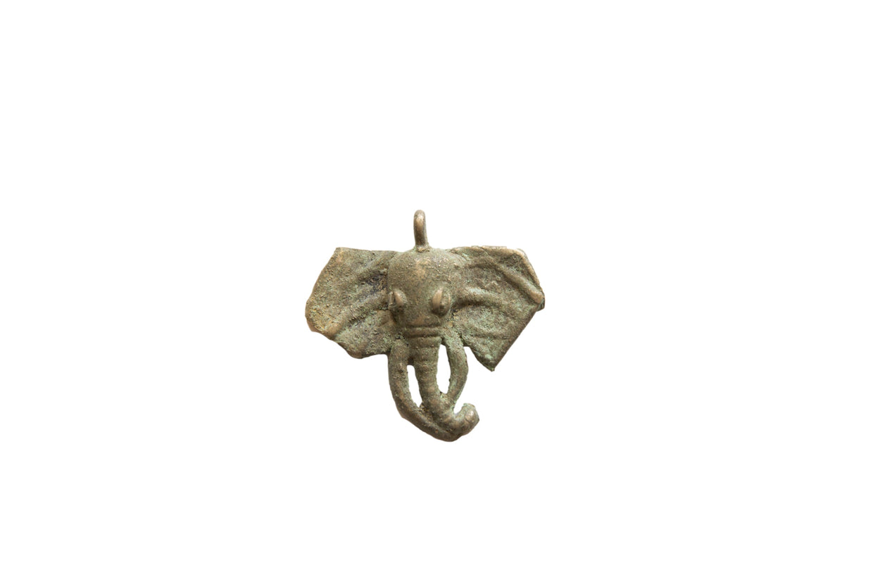 Vintage African Bronze Elephant Head Pendant // ONH Item ab01789