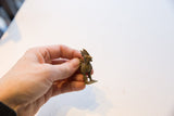 A small vintage African rooster pendant held in hand to demonstrate its collectible scale.