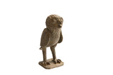 Collectible vintage African owl sculpture, dark textured metal, standing 5 inches tall.
