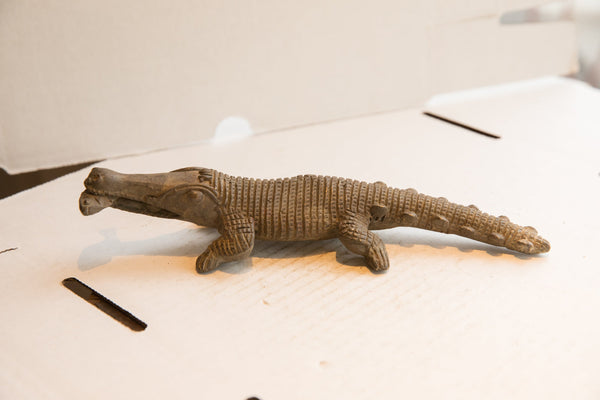 Vintage African Crocodile with Fish Sculpture // ONH Item ab01887 Image 1