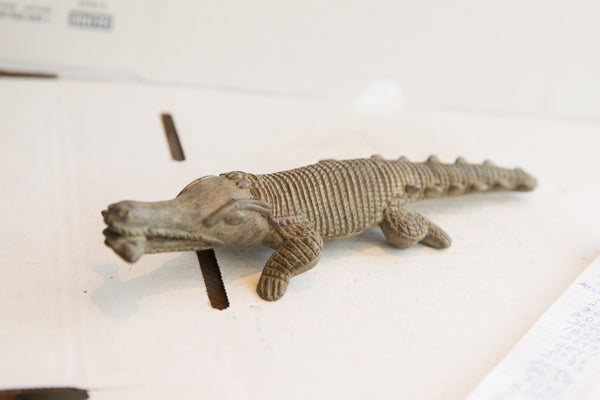Vintage African Crocodile with Fish Sculpture // ONH Item ab01888 Image 1