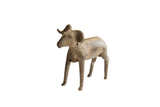 Vintage handmade African ram sculpture with a weathered, earthy texture and curved horns.