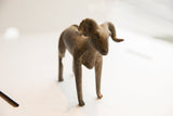 Vintage African ram sculpture with a dark, aged patina viewed from the front.