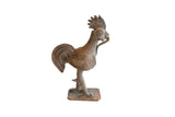 Vintage African rooster with snake sculpture showing a textured body and dark aged patina.