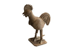 Vintage handmade African rooster sculpture, dark bronze tone with ridged neck and textured body.