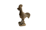 Collectible vintage African rooster sculpture, weathered dark brown, with a ringed neck.