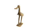Vintage African bird with fish sculpture featuring a textured, rustic metal patina.
