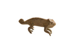 Vintage African chameleon figurine with a textured brown patina and curled tail.