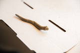 Angled view of the vintage African snake figurine's textured, slithering body.