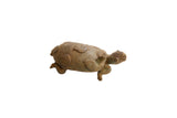 Vintage African handmade turtle figurine, rustic brown, imperfect circular shell patterns, 1.5x2.5 inches.