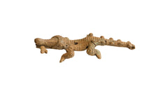 Vintage African Imperfect Crocodile with Fish Figurine // ONH Item ab02051