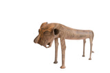 Vintage African lion dog sculpture with a hand-carved body, open mouth, and aged brown finish.
