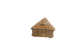 Vintage African triangle box with patinated bronze finish and time turner design.