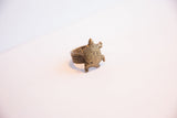 Side profile of the cast bronze turtle ring highlighting its crackled shell texture.