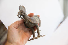 Vintage African Lightly Oxidized Rooster Sculpture with Snake
