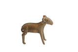 Vintage African ram sculpture with a weathered bronze patina and textured braided spine.