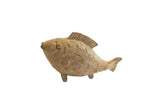 Vintage African fish casting with etched patterns and a weathered bronze patina.