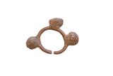 Vintage African Lobi bell cuff bracelet with an oxidized bronze patina and three incised bell forms.