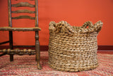 Large Nubby Vintage Basket, natural woven fibers, braided handles, grey patina, 1'4
