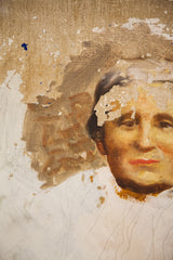 Textured chipped paint, visible sketch lines on vintage Salvatore Aucello unfinished portrait.