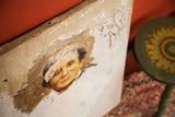 Chippy condition of the unfinished Salvatore Aucello painting's raw canvas edge.