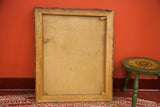 Back view of vintage Salvatore Aucello painting: aged wood stretcher bars, stained canvas.