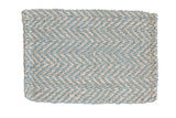 Angelica Jute rug with light blue and natural beige hand-woven chevron pattern, 2' x 3' mat.