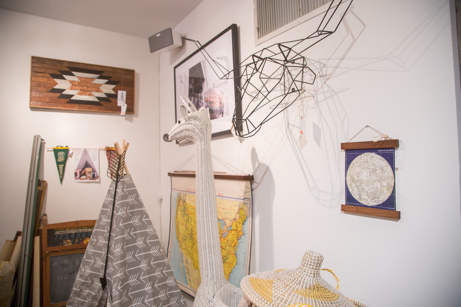 Mini Moon Chart Art Print Canvas Navy and Ivory // ONH Item 3323 Image 1