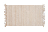 Blanched pure jute rug, handmade with natural woven texture and fringed ends, 2'3