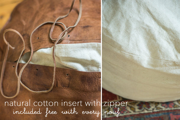 Antique Revival Leather Moroccan Pouf Ottoman - Whiskey Brown // ONH Item 1995 Image 9