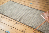 Vintage Distressed Tulu rug runner with ivory, charcoal, slate blue chevron and weaver initials.