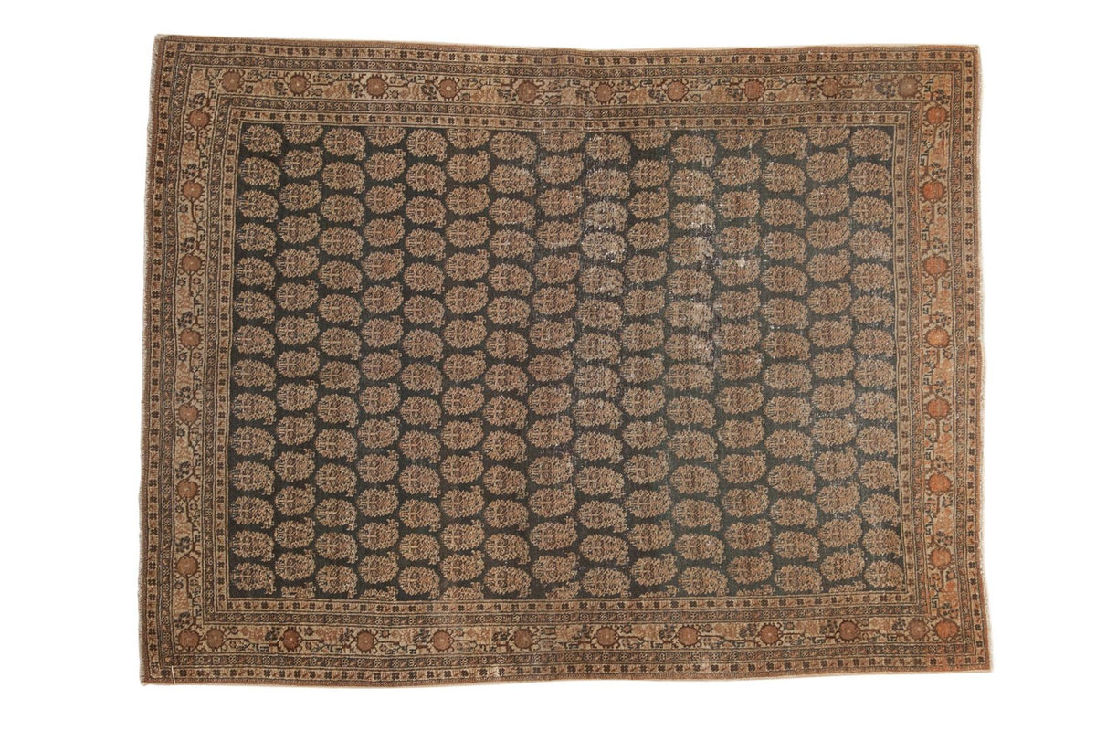 Antique Tabriz rug with allover layered boteh pattern on unusual charcoal oxidized silver field, 4'1" x 5'5".