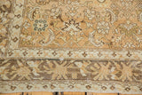 Worn texture on the intricate floral and plant motif borders of a vintage Malayer carpet.