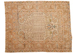Vintage Sivas rug, tree of life millefleur design, arabesque borders in ivory, bronze, and blue.