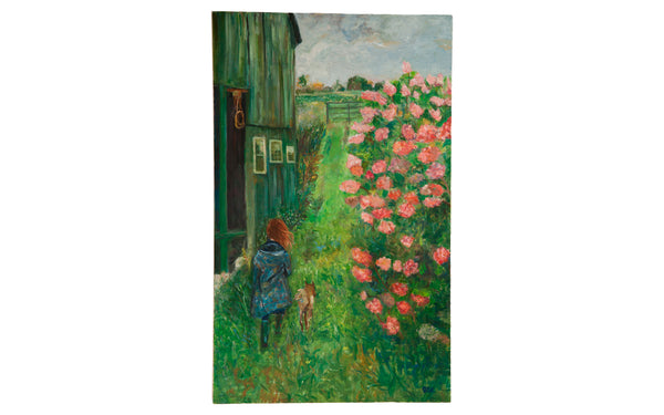 Grace B. Keogh "Girl Walking Dog" Large Painting // ONH Item CT001145