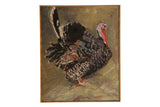Grace B. Keogh turkey painting showcases dark plumage, vivid red head, and wood frame.
