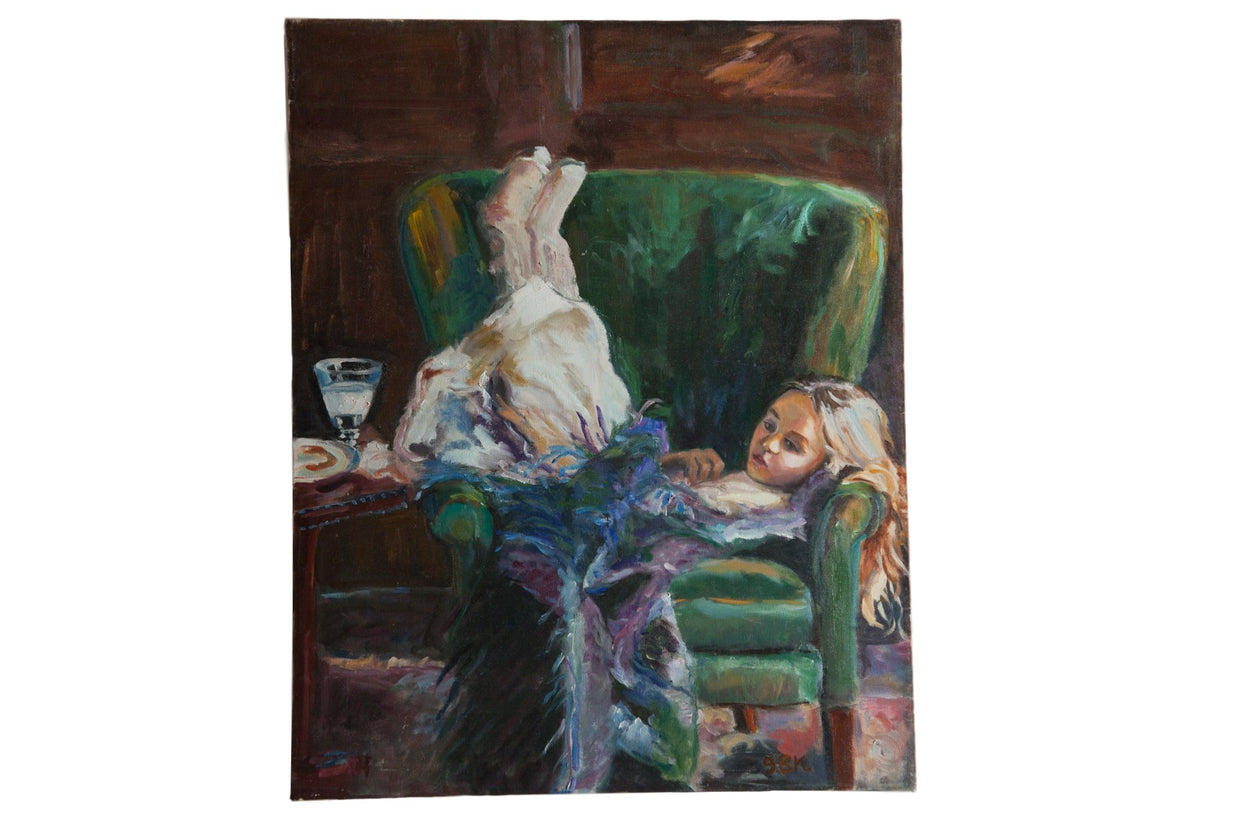 Grace Keogh Girl on Green Chair Painting // ONH Item CT001156