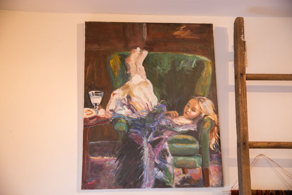 Grace Keogh Girl on Green Chair Painting // ONH Item CT001156 Image 1