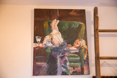 Grace Keogh Girl on Green Chair Painting // ONH Item CT001156 Image 1
