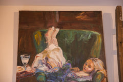Grace Keogh Girl on Green Chair Painting // ONH Item CT001156 Image 3