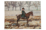 Grace B. Keogh original painting: girl on brown horse in a misty winter landscape.