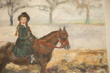 Expressive brushwork shows the horse's lower body and misty ground in the painting.